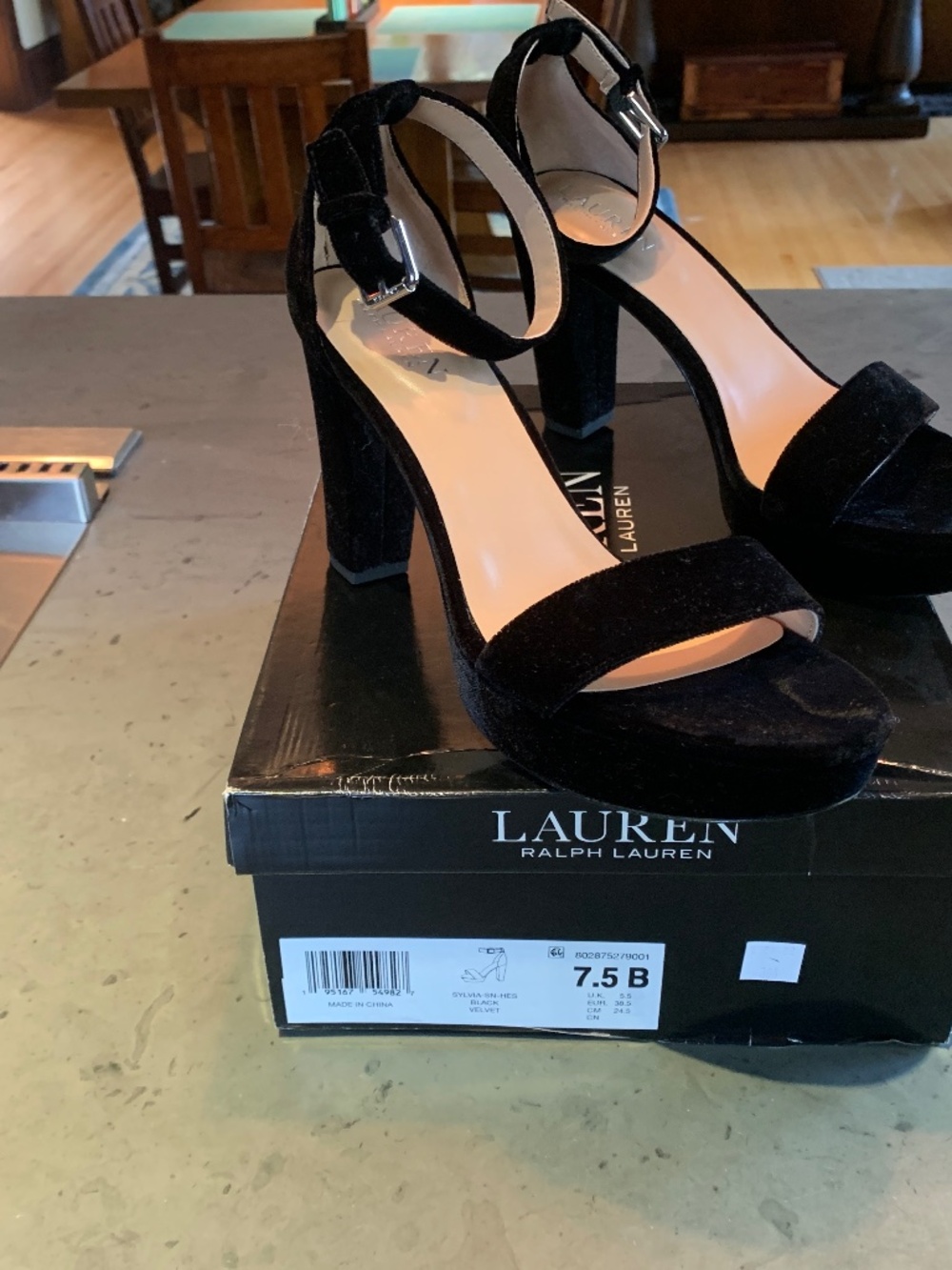 Ralph Lauren Sylvia Black Velvet Heel